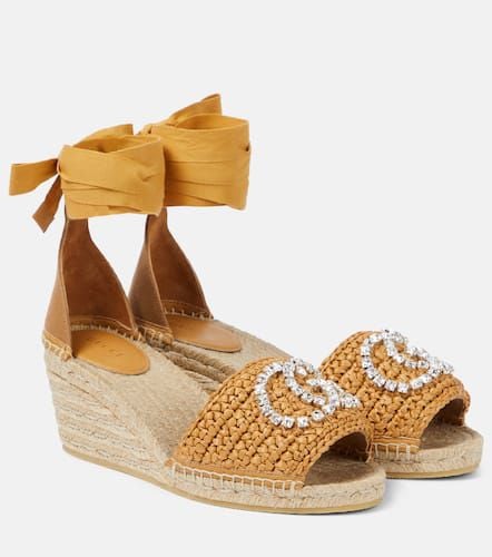 GG embellished raffia espadrille wedges - Gucci - Modalova