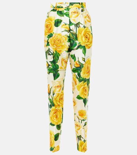 Pantaloni regular in misto seta con stampa floreale - Dolce&Gabbana - Modalova