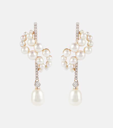 Kt gold earrings with diamonds and pearls - Mateo - Modalova