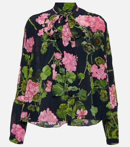 Floral tie-neck silk blouse - Oscar de la Renta - Modalova