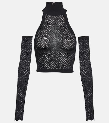 Halterneck lace crop top with gloves - Alessandra Rich - Modalova