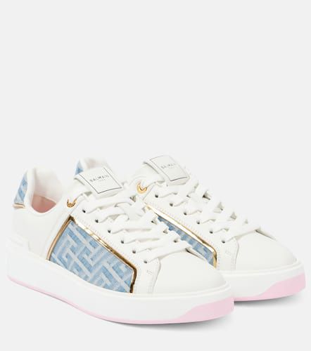 B-Court denim-trimmed leather sneakers - Balmain - Modalova