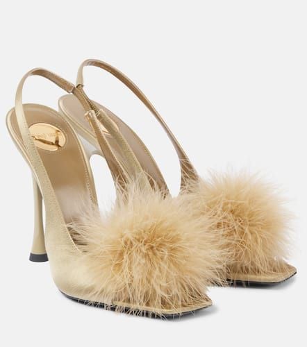 Paradis 110 feather-trimmed satin sandals - Saint Laurent - Modalova