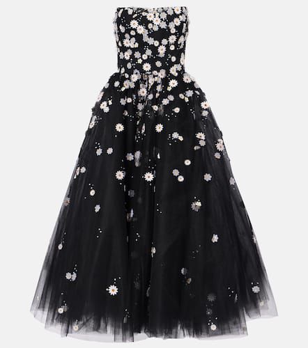 Floral-appliquÃ© strapless tulle midi dress - Monique Lhuillier - Modalova