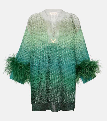 Vestido corto de lamé con plumas y VGold - Valentino - Modalova
