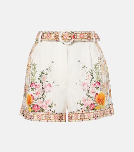 Floral high-rise belted linen shorts - Camilla - Modalova