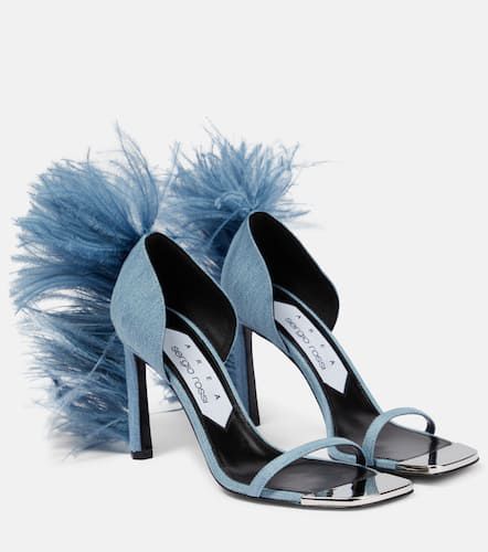 X Sergio Rossi Amazona feather-trimmed denim sandals - Area - Modalova