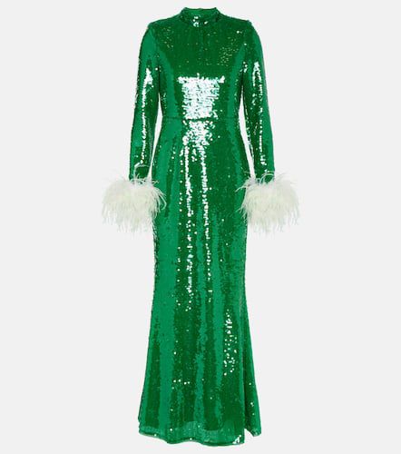 Sequined feather-trimmed gown - Self-Portrait - Modalova