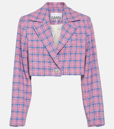 Blazer cropped in misto cotone a quadri - Ganni - Modalova