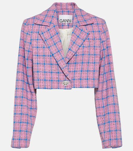 Checked cropped cotton-blend blazer - Ganni - Modalova