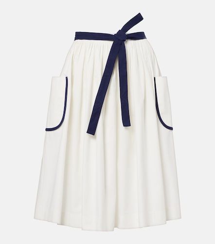 Falda midi de algodón y lino con cinturón - Prada - Modalova