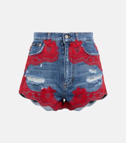 Shorts di jeans a vita alta con pizzo - Dolce&Gabbana - Modalova