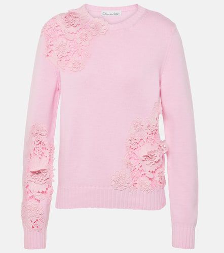Floral lace-trimmed cotton sweater - Oscar de la Renta - Modalova