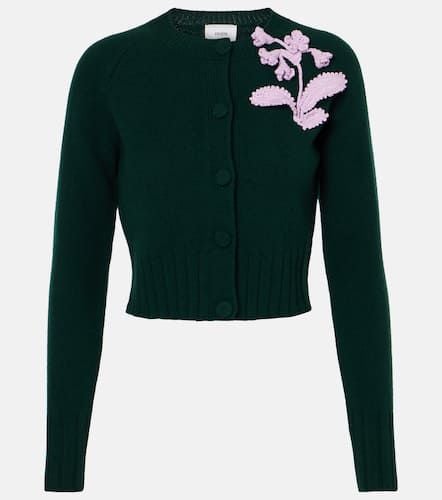 Cardigan cropped in lana con applicazione floreale - Erdem - Modalova