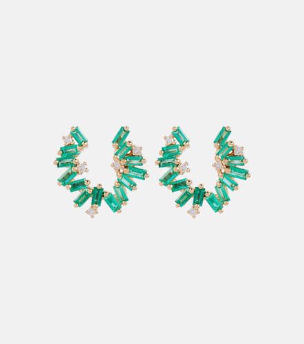 Izzy Sideway Spiral 18kt gold earrings with emeralds and diamonds - Suzanne Kalan - Modalova