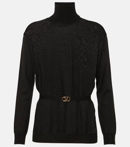 Belted virgin wool turtleneck sweater - Valentino - Modalova