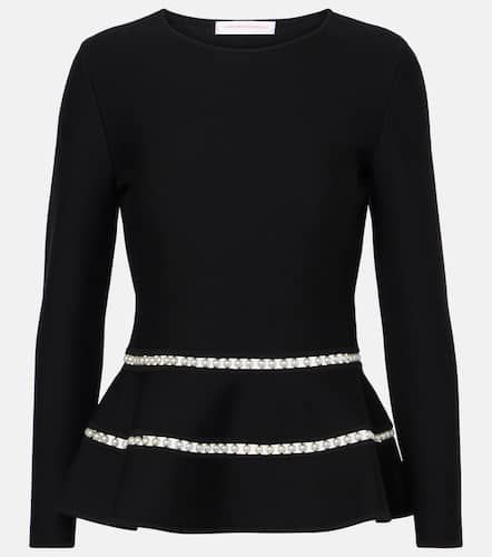 Knitted faux pearl-embellished wool-blend top - Carolina Herrera - Modalova