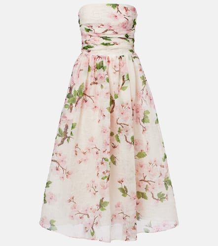 Robe bustier en soie mélangée à fleurs - Oscar de la Renta - Modalova