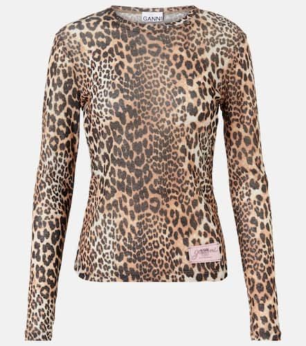 Top in mesh con stampa leopardata - Ganni - Modalova