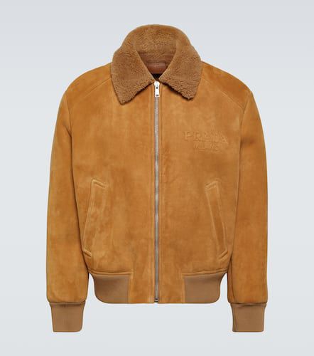 Shearling-trimmed suede bomber jacket - Prada - Modalova