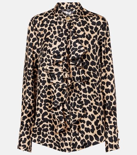 Leopard-print ruffled silk blouse - Balmain - Modalova