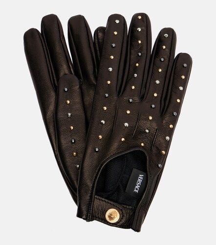 Cutout studded leather gloves - Versace - Modalova