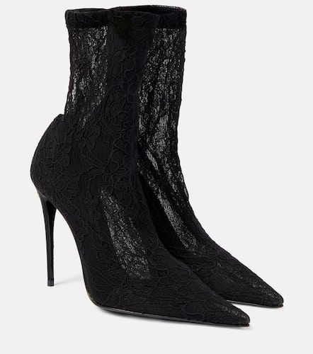 Lollo lace and leather ankle boots - Dolce&Gabbana - Modalova
