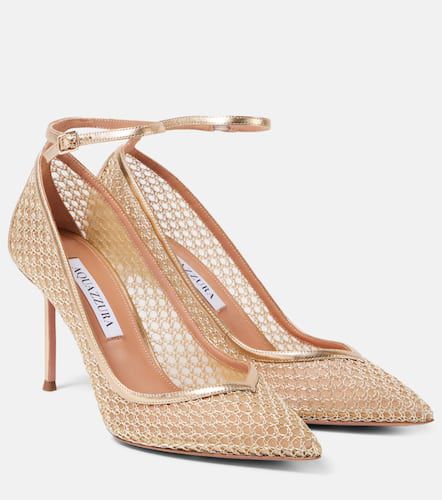 Asha 85 leather-trimmed mesh pumps - Aquazzura - Modalova