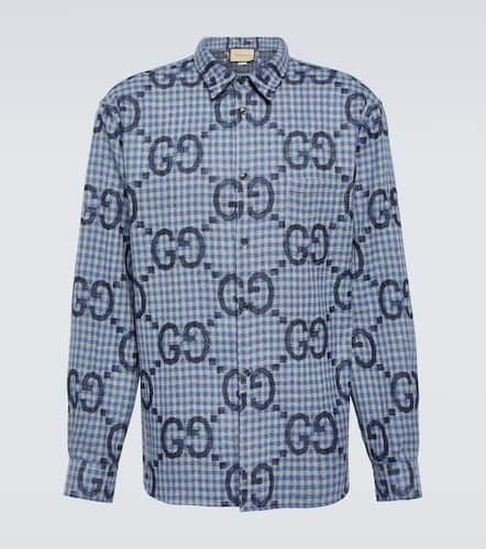 Camicia in lana a quadri con logo - Gucci - Modalova