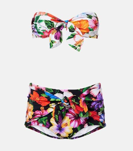 Bikini con fiocchi e stampa floreale - Dolce&Gabbana - Modalova