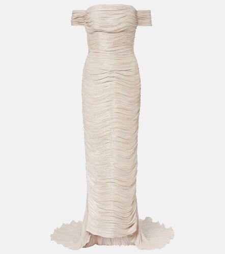 Off-shoulder pleated bustier gown - Marmar Halim - Modalova