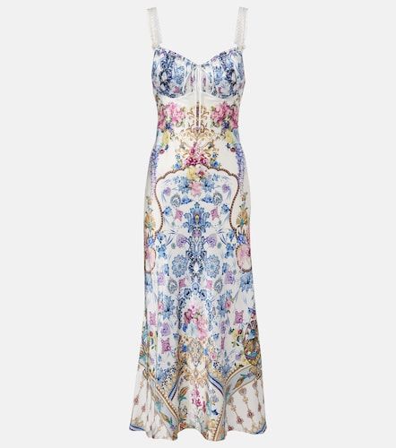 Vestido midi de satén de seda estampado adornado - Camilla - Modalova