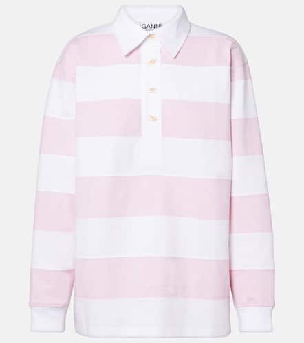 Striped cotton jersey polo sweater - Ganni - Modalova