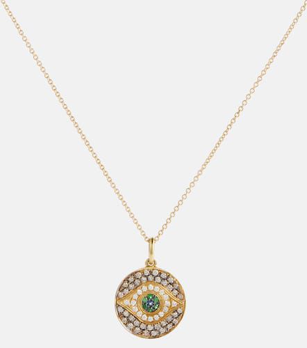 Little Dawn 18kt yellow necklace with diamonds, tsavorites and sapphires - Ileana Makri - Modalova