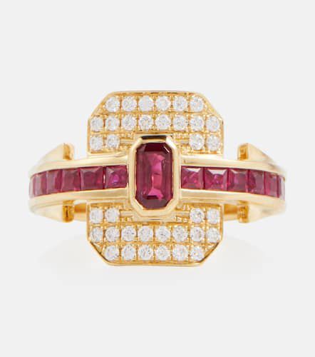 Ring Shield aus 18kt Gelbgold mit Diamanten und Rubinen - Rainbow K - Modalova