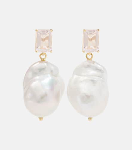 Kt drop earrings with rose quartz and Baroque pearls - Mateo - Modalova