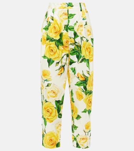 Pantalones cropped de algodón floral de tiro alto - Dolce&Gabbana - Modalova