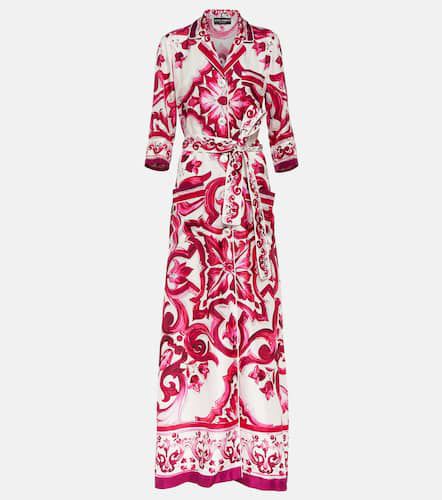 Printed silk twill shirt dress - Dolce&Gabbana - Modalova