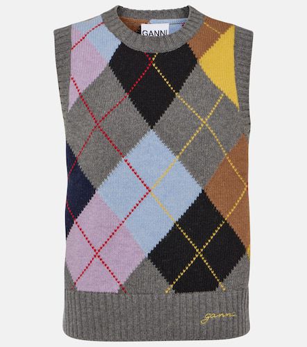 Argyle wool-blend sweater vest - Ganni - Modalova