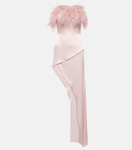 Feather-trimmed asymmetric satin dress - David Koma - Modalova