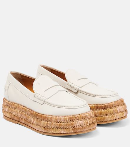 Leather and raffia platform loafers - Tod's - Modalova