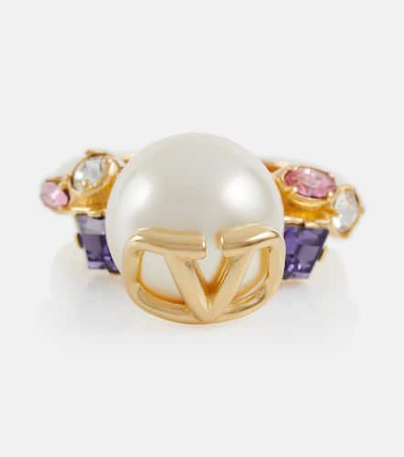 Ring VLogo mit Zierperle und Kristallen - Valentino - Modalova