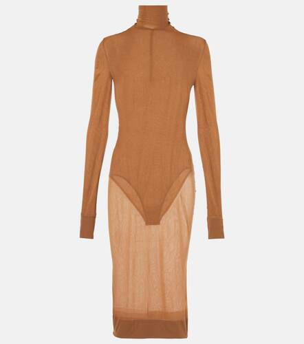 Sheer turtleneck jersey midi dress - Saint Laurent - Modalova