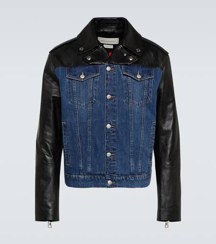 Leather-trimmed denim jacket - Alexander McQueen - Modalova