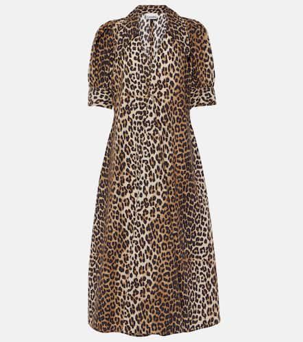 Leopard-print cotton poplin midi dress - Ganni - Modalova