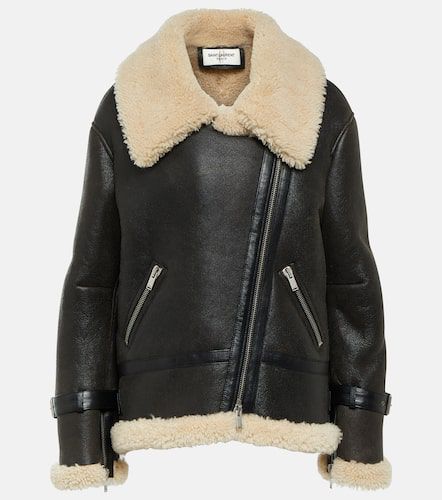 Shearling-trimmed leather jacket - Saint Laurent - Modalova