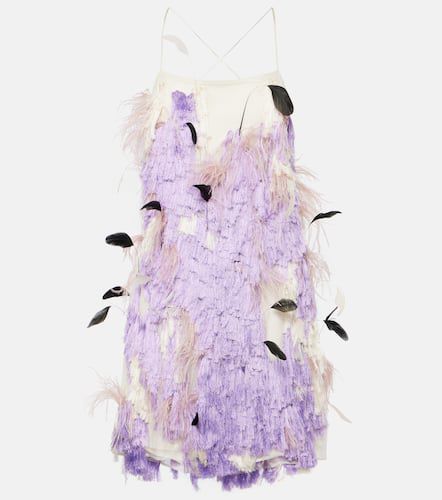 Feather-trimmed silk minidress - Xu Zhi - Modalova