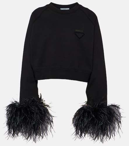 Feather-trimmed cotton sweatshirt - Prada - Modalova