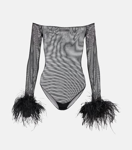 OsÃ©ree Feather-trimmed mesh bodysuit - Oseree - Modalova