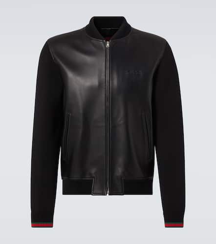 Chaqueta bomber de piel con Web - Gucci - Modalova